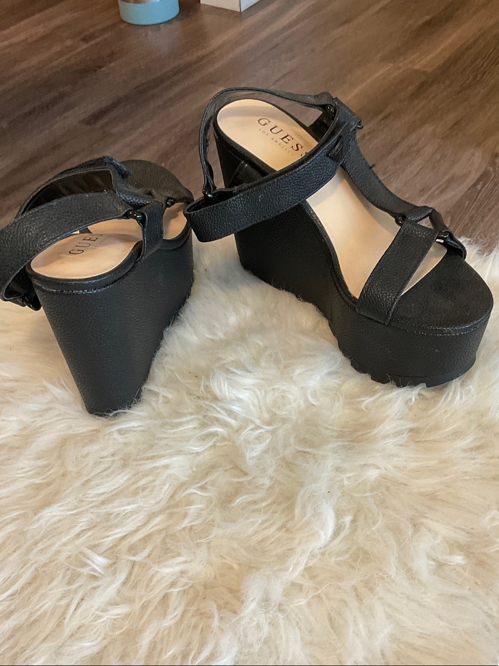 Guess Black Platform Wedge Sandals with Ankle Strap - Picture 5 of 9